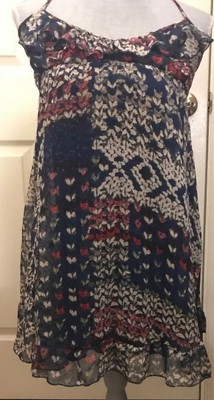 NWT  MIMI CHICA WOMENS BLUE & NAVY Printed HALTER STYLE MINI SUNDRESS SIZE S
