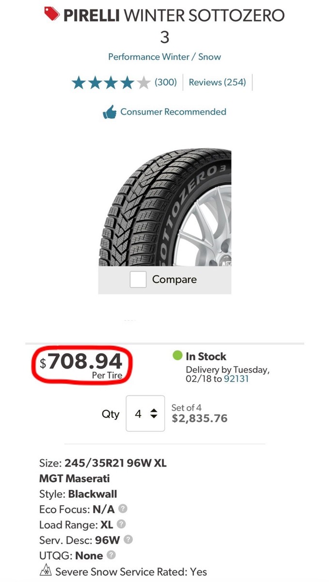 FOUR BRAND NEW 245/35R21 96W Pirelli Winter Sottozero 3 Volvo S90