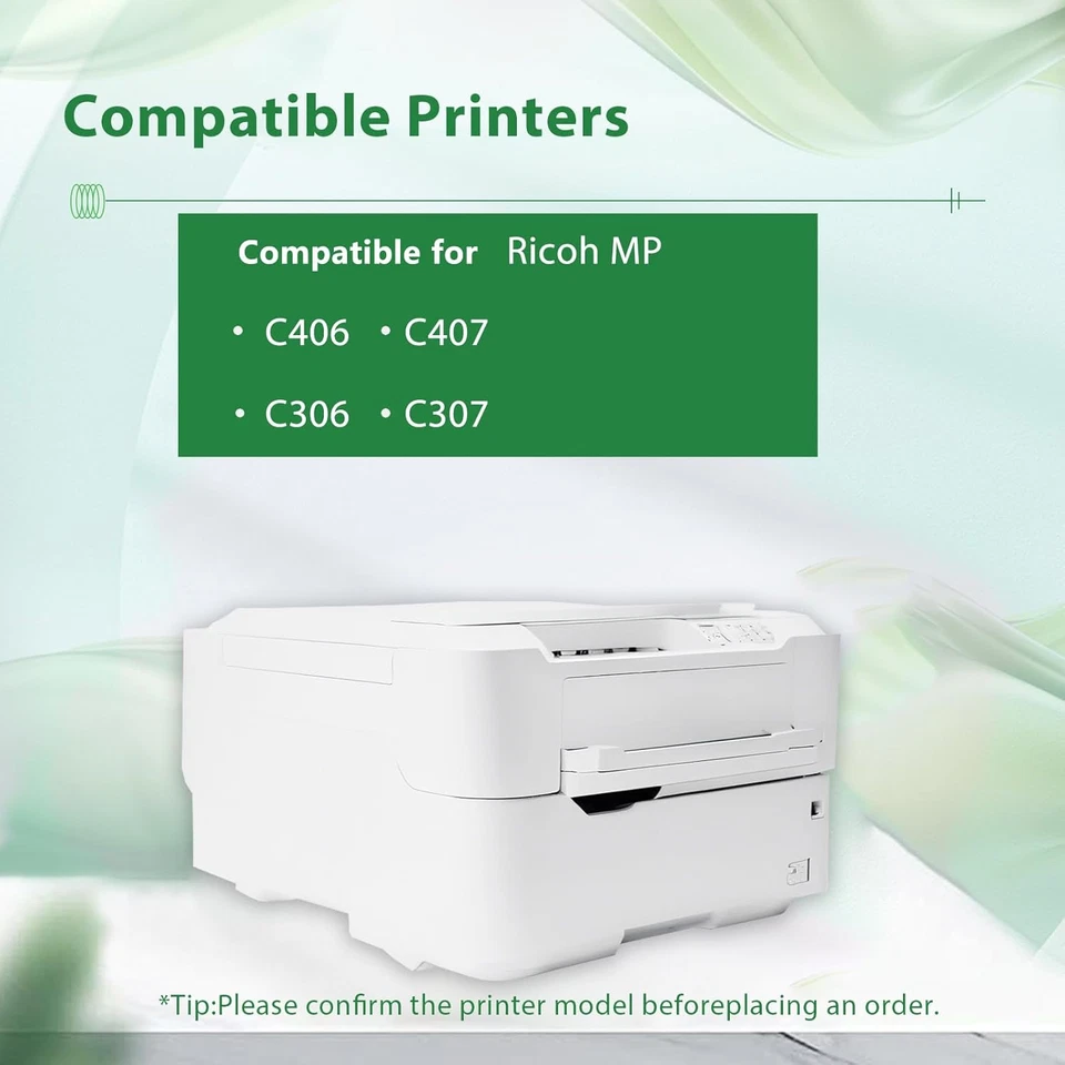 4-Pack Toner Cartridge Compatible for Ricoh C306 C307 C406 C407 Black Cyan Magen - Image 2 of 4