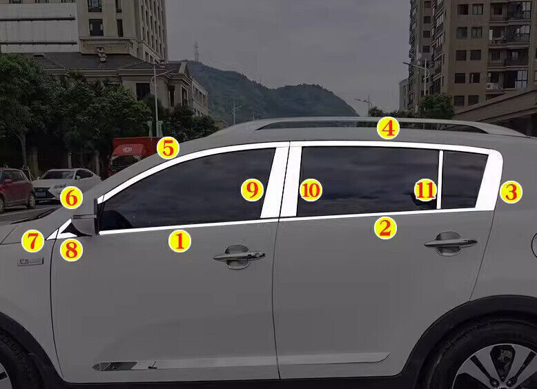 Kia Sportage 2011-2016用クロームシルバーウィンドウフレームシルパネルトリムカバー22 p