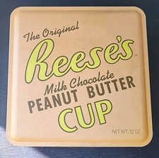 Vtg Reeses Peanut Butter Cup Metal Tin Contai...