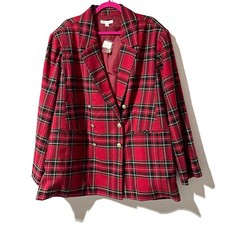 Cato Red Plaid Tartan Blazer Jacket Size 26/28w Double Breasted Gold Buttons Nwt