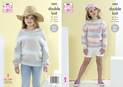 King Cole Mädchen Doppelstrickmuster Easy Knit Rund- oder U-Boot Ausschnitt Pullover 5425