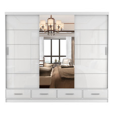 Schwebetürenschrank Kleiderschrank Schrank FLORENCE Semigloss mit Spiegel 250 cm