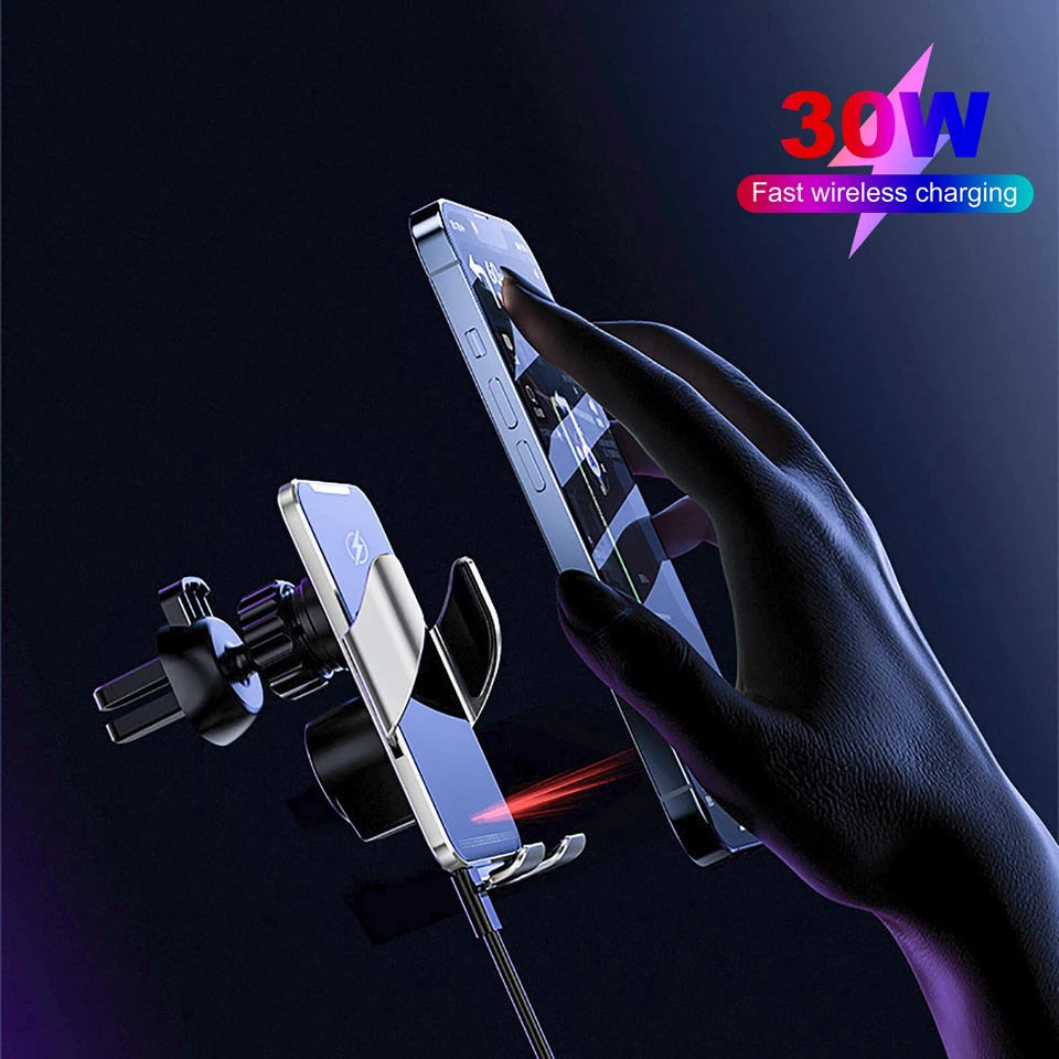 30W Fast Car Wireless Charger Automatic Clamping Phone Holder Mount For Samsung - Image 4 of 4