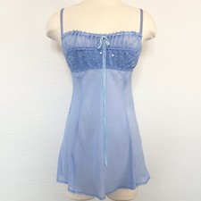 Y2K Victoria  s Secret Silk Iconic Milkmaid Baby Blue Babydoll Slip Dress Chemise