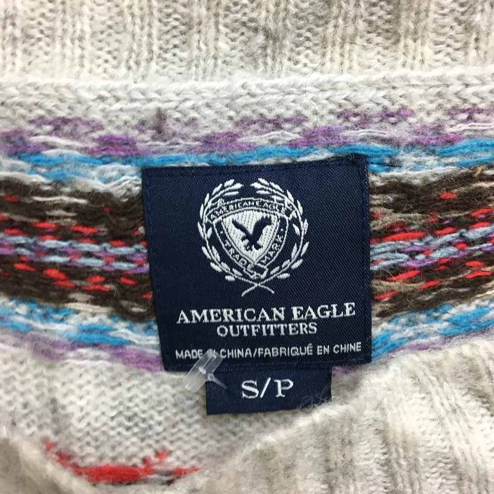 American Eagle Sweater Small Adult Gray Fair Isle Acrylic Wool Pullover Womens S - Image 3 of 4