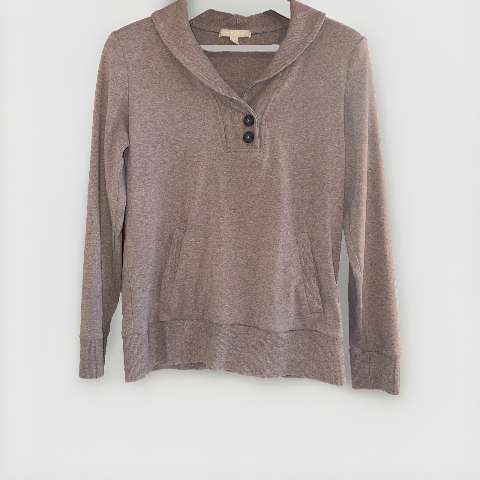 Banana Republic Womens Sweater Shawl Collar Brown Med Coastal Core Granny Fall