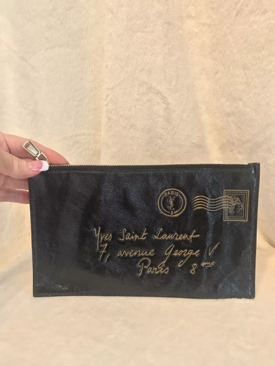 YSL Saint Laurent Y-Mail Black Patent Leather Handbag MINI BAG POUCH, 9.5