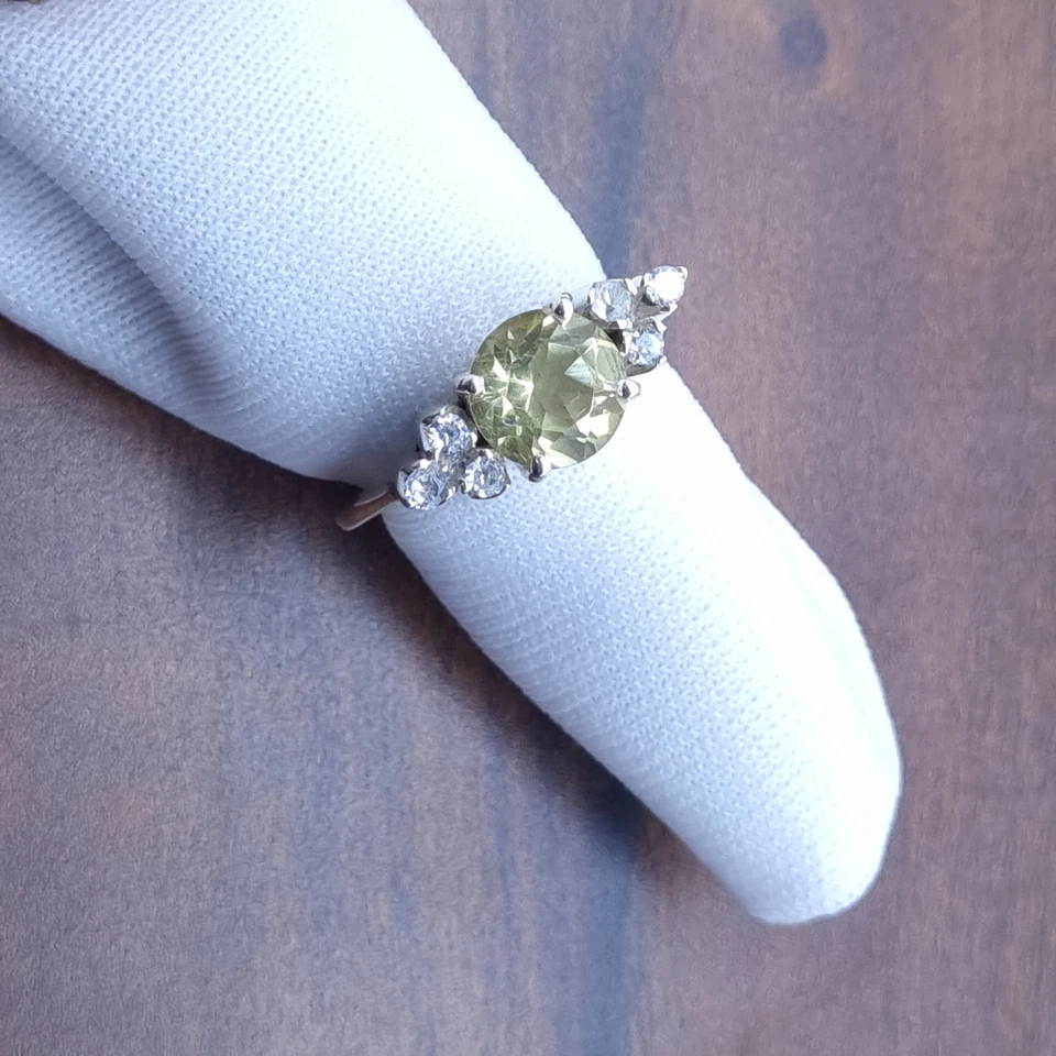 925 Argento Sterling 4.46 Grammi Naturale Limone Quarzo Con Zirconi Misura 6 J1 - Immagine 3 di 4