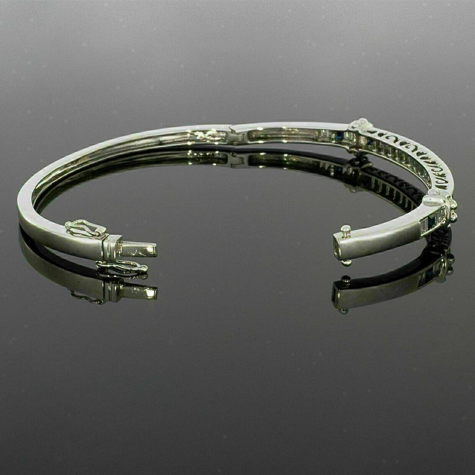 Brazalete brazalete de diamantes creado en laboratorio de zafiros de 3 quilates con acabado de oro blanco de 14 quilates para mujer Foto 3 de 4