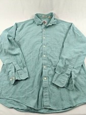Vtg Teal Purple Saks Fifth Ave. Single Needle Cotton Plaid Shirt Large