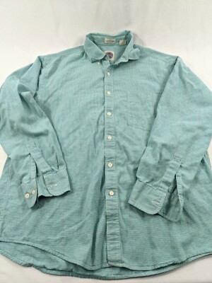 Vtg Teal Purple Saks Fifth Ave. Single Needle Cotton Plaid Shirt  Large 