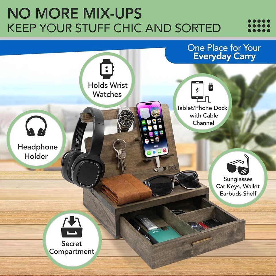 Eco-Friendly Rustic Wood Nightstand Organizer with Hidden Drawer for Essentials - Image 4 of 4