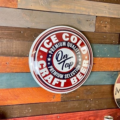 Ice Cold Craft Beer On Tap Dome Sign 16'' Round Metal Sign Bar Man Cave Decor 