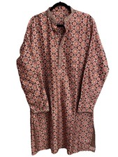 Traditional Indian Kurta Men  s Purple Peach Long Size 42 Fancy Collar Side Slits