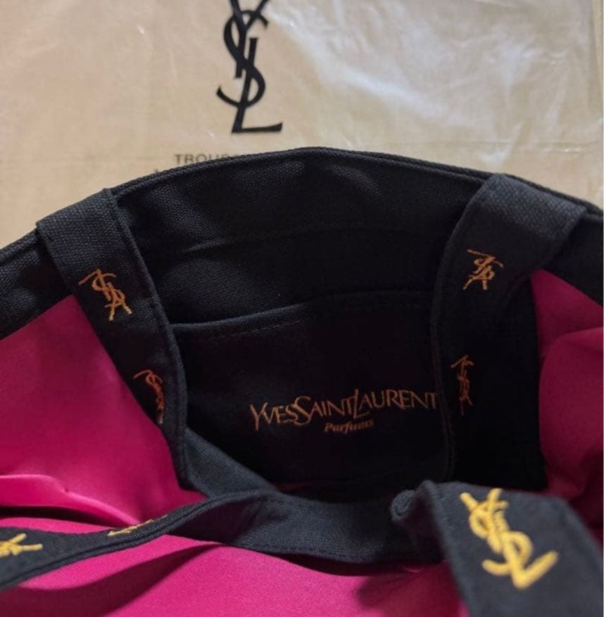 YSL Yves Saint Laurent Parfums Tote Bag Black Gold Logo Novelty
