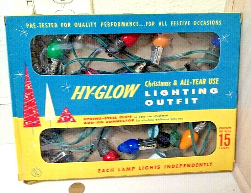 Vintage 1958 Hy-Glow No. 3715 Christmas Light Set in Box 15 Lamps - Tested