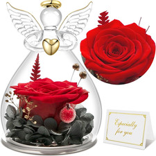 Rosa Eterna Regalo Donna, Rosa Stabilizzata Con Figurine Angelo Regalo Mamma, An
