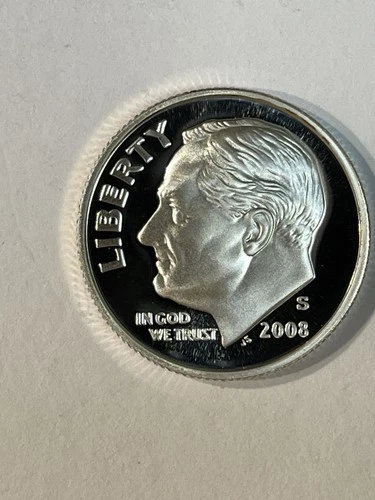 2008 S Silver Roosevelt 10 Cents Coin, stunning Proof, DCAM