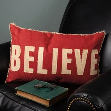 Christmas "Believe" throw pillow, Red & Cream, 12 x 14, PBK, NWT