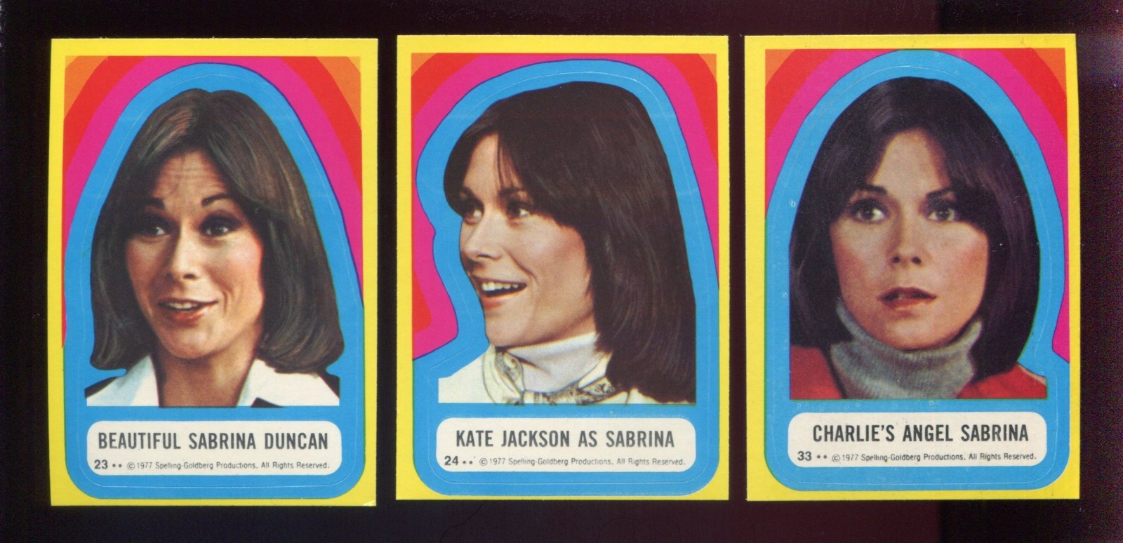 1977ToppsCharlie'sAngelsSabrinaDuncanKATEJACKSONStickerCardLotof(3)