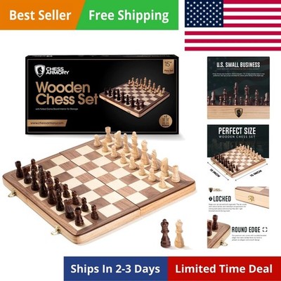 Wooden Chess Set 15 Inch - Classic Handcrafted Game Board for Adults with Ext...