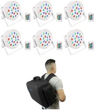 6 Rockville BATTERY PAR 50 White Rechargeable Wash Up-Lights Remote Backpack