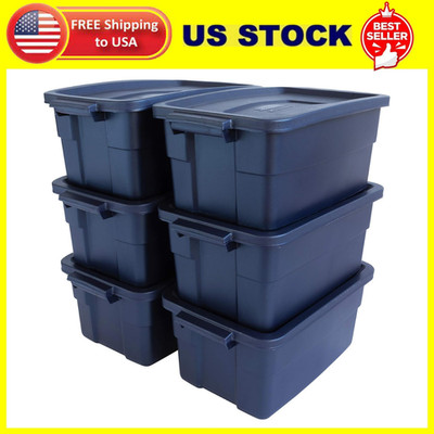 Roughneck Tote 3 Gal, 6 Pack, Made in USA, Dark Indigo Metallic, Rugged Plastic