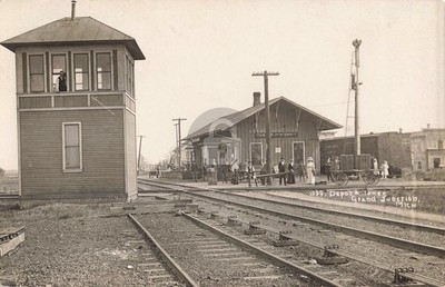 Railroad Depot & Tower, Grand Junction MI Michigan RPPC Photo Postcard COPY