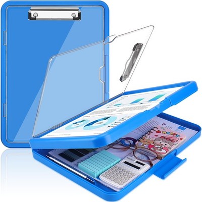 Blue Clipboard with Storage, 8.5x11 Clear Dry Erase Top, High Capacity Box