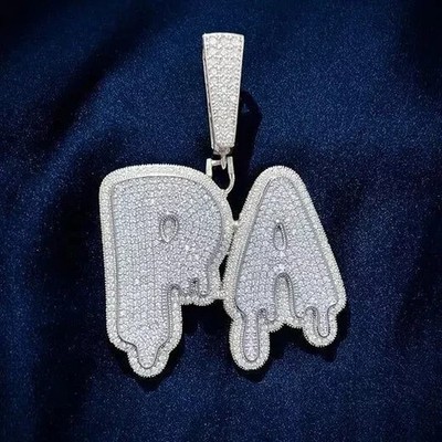 Custom Two Letter Pendant 3.50Ct Round Cut Real Moissanite 14k White Gold Plated