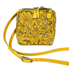 Origenes David Luna Crossbody Bag Artisan Tooled Leather Purse Yellow VTG