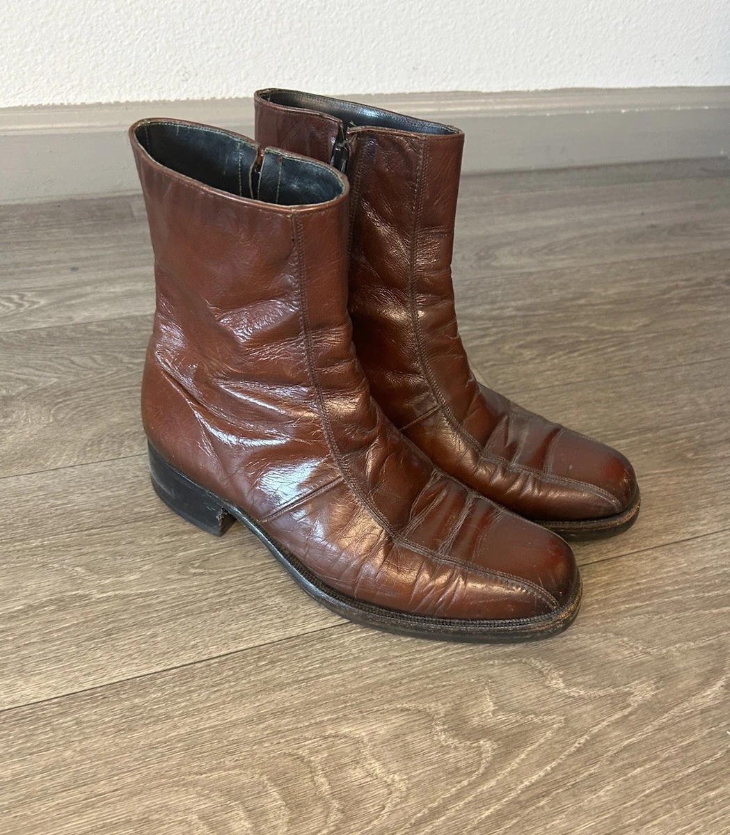 FLORSHEIM VINTAGE HIPSTER IMPERIAL MEN\'S BROWN LEATHER ZIPPER ANKLE BOOTS 7E FLORSHEIM IMPERIAL MEN main image 3