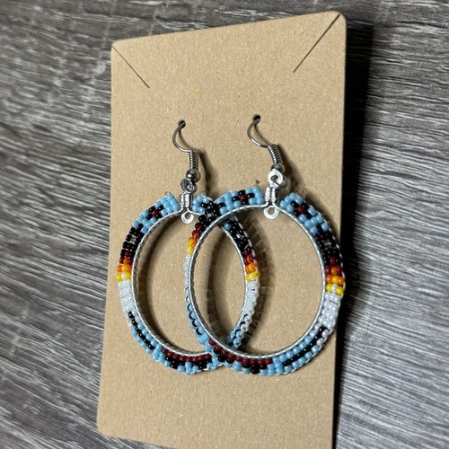 Handmade Beaded Navajo Dangle Earrings Jewelry Traditional Seed Beads - Picture 2 of 4