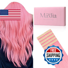 MAXITA Peach Pink Tape-in Hair Extensions 14in Remy Human Hair 10pcs Silky Strai