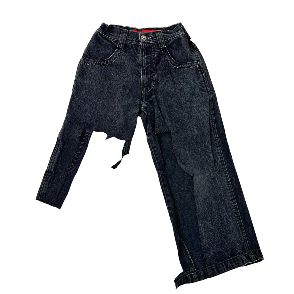 Pantalones de mezclilla para mujer JNCO talla 8 Thrashed Skater grunge pierna ancha negros Foto 4 de 4