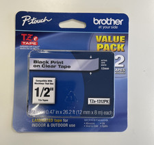 Brother Genuine P-Touch TZe-1312PK Black on Clear Laminated Tape 2-Pack New