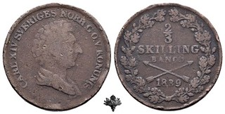 SCHWEDEN 2/3 skilling banco 1839 Karl XIV Johan Sweden