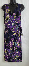 American Living Women’s Floral Faux Wrap Dress Purple Sleeveless Lined Size 10