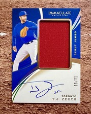 2020 Panini Immaculate Debut Jumbo Relics #44/71 T.J. ZEUCH Rookie Autograph RPA