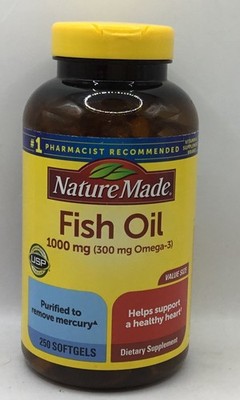 3/26 Nature Made Fish Oil 1000mg 300mg Omega3 Heart Health 250 Softgels Exp 3/26