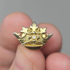 Crown Tie Tack Lapel Pin Small Rhinestone Gold Tone Collectable Vintage