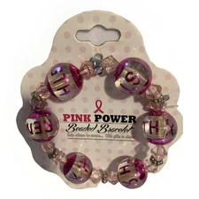 Breast Cancer Awareness Bracelet Pink Power Glass Bead Stretch New