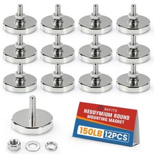 Super Strong Neodymium Round Base Mounting Magnets 150LBS - 12 Pack, 1.42in M6 T