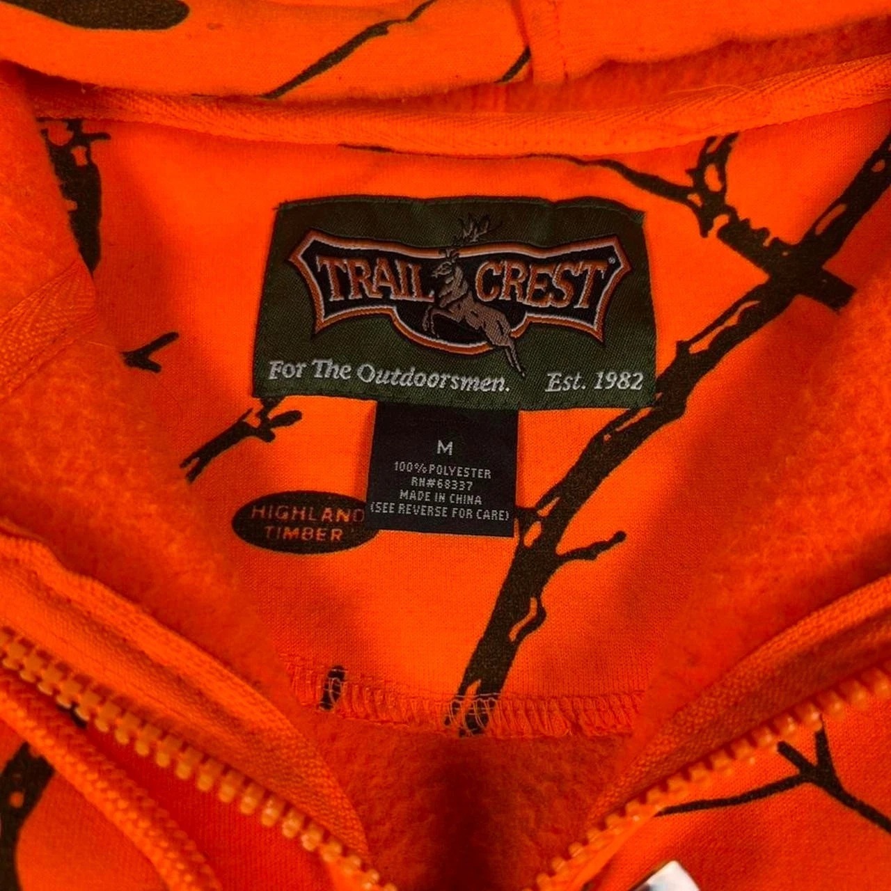 Trail Crest Blaze Orange Camo Zip Up Hoodie Highland Timber Hunting Mens Medium image 3