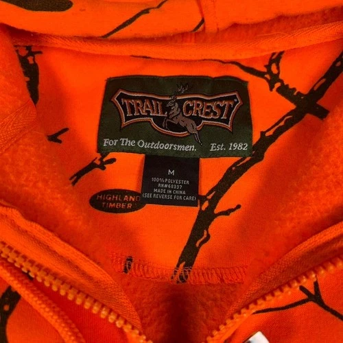Trail Crest Blaze Orange Camo Zip Up Hoodie Highland Timber Hunting Mens Medium image 3