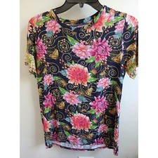 Johnny Was Floral Butterfly Print Short Sleeve Uptown Favorite Crew Shirt small