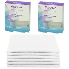 Buf-Puf Regular Facial Sponge Pack of 2 - Blue with 6 Cotton Face Cloths 11x11"