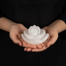 Selenite Bowl, Lotus Flower 3pc set, Crystal Holder, Cleansing, Crystal Gift